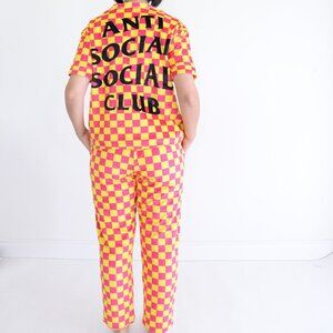 Anti Social Social Club Pink Yellow Checker Velour 2 Piece Pajamas 100% Cotton S